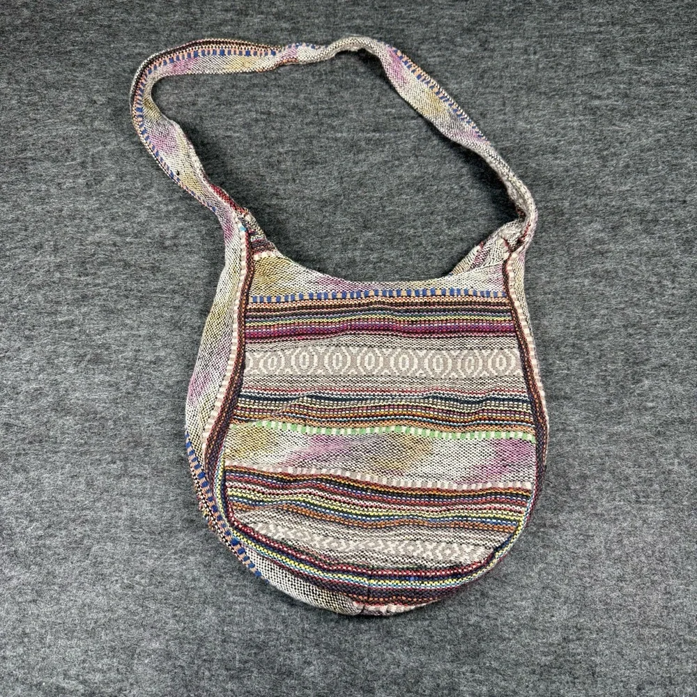 Multi Color Woven Cotton‎ Striped Hobo Crossbody Bag Magnetic Snap Closure